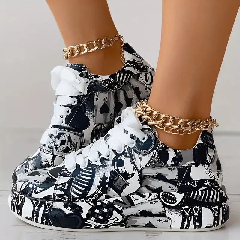 Thekla | Low women's lace-up shoes with graffiti print