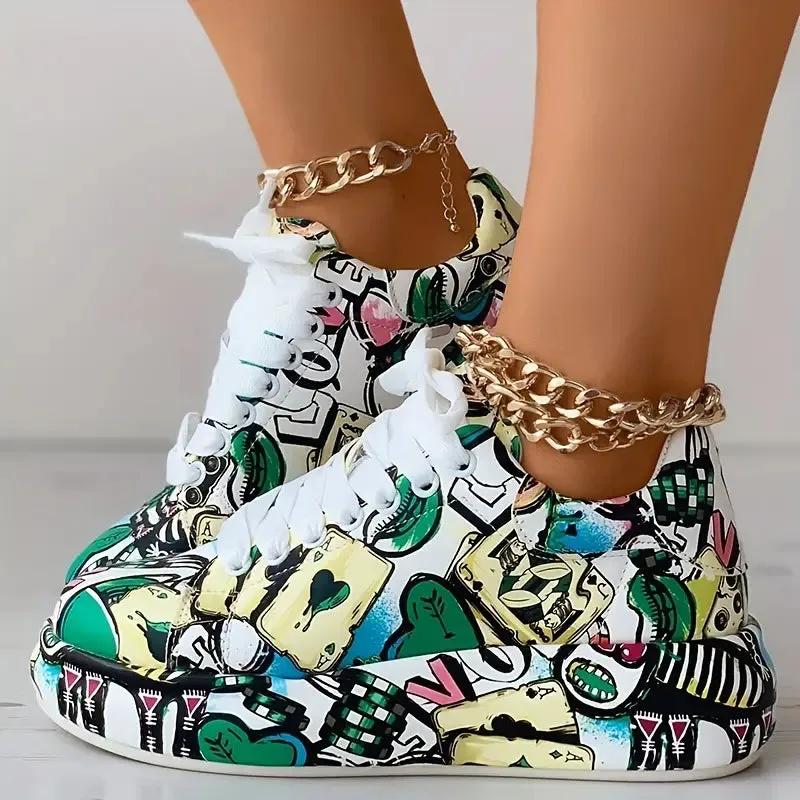 Thekla | Low women's lace-up shoes with graffiti print