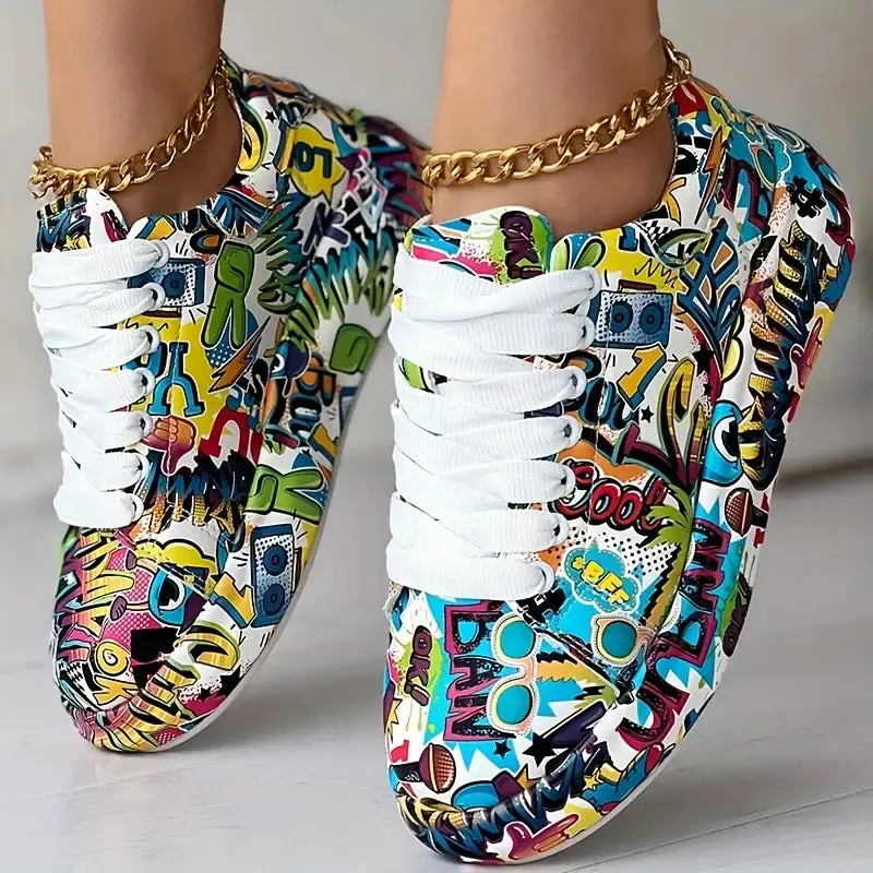 Thekla | Low women's lace-up shoes with graffiti print