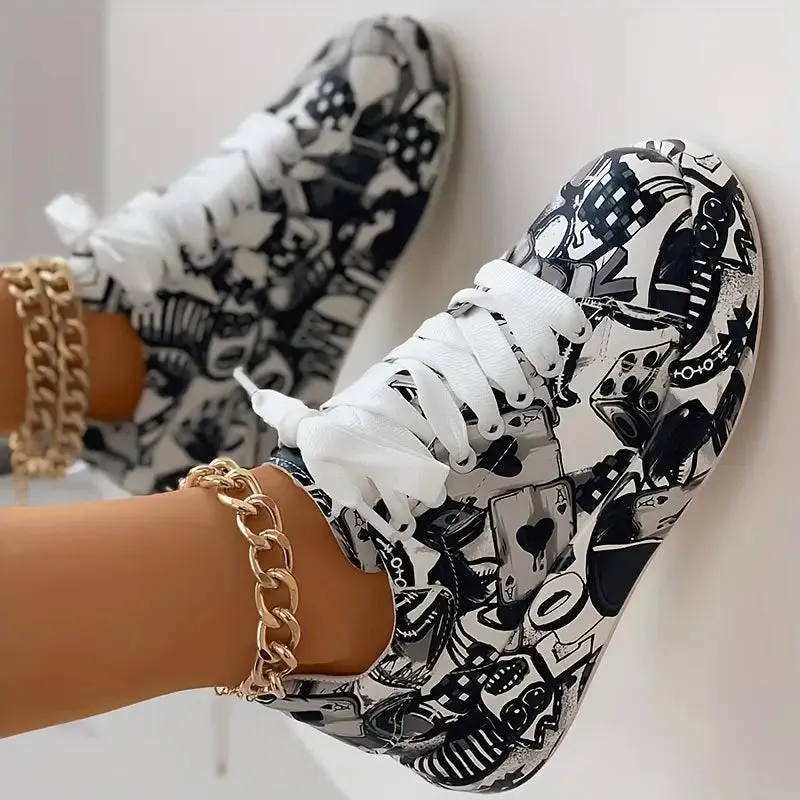 Thekla | Low women's lace-up shoes with graffiti print