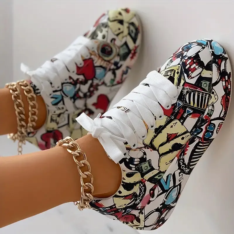 Thekla | Low women's lace-up shoes with graffiti print