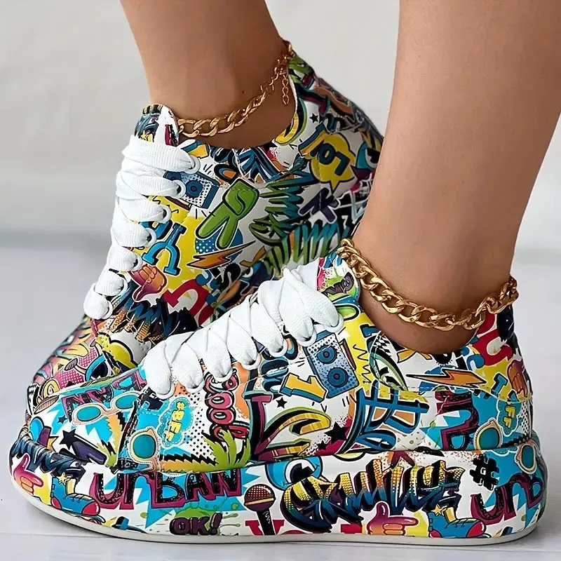 Thekla | Low women's lace-up shoes with graffiti print
