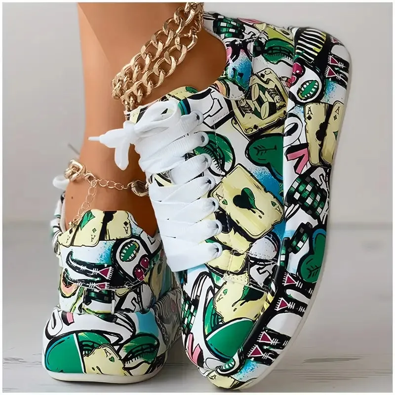 Thekla | Low women's lace-up shoes with graffiti print