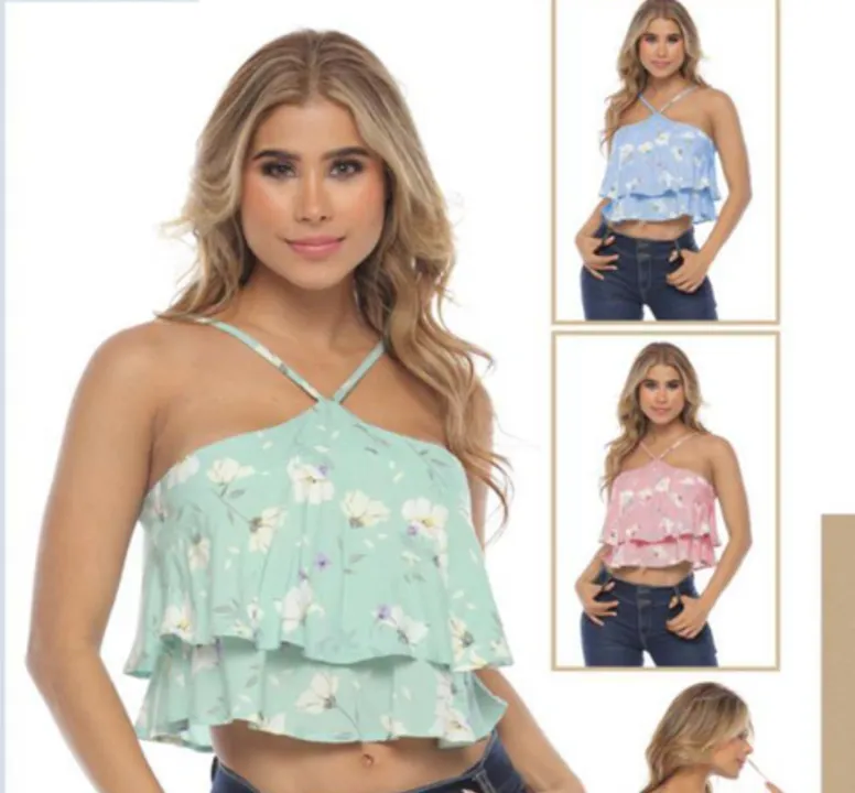 Tiered Cross Heart Floral Crop Top