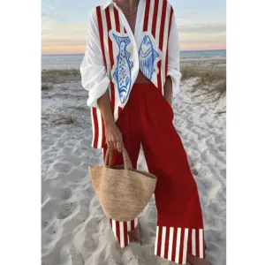 Top and Pants Abstract Coastal Set