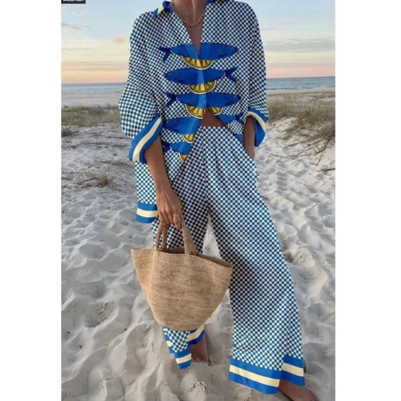Top and Pants Abstract Coastal Set