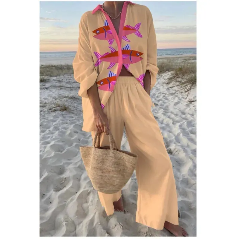 Top and Pants Abstract Coastal Set