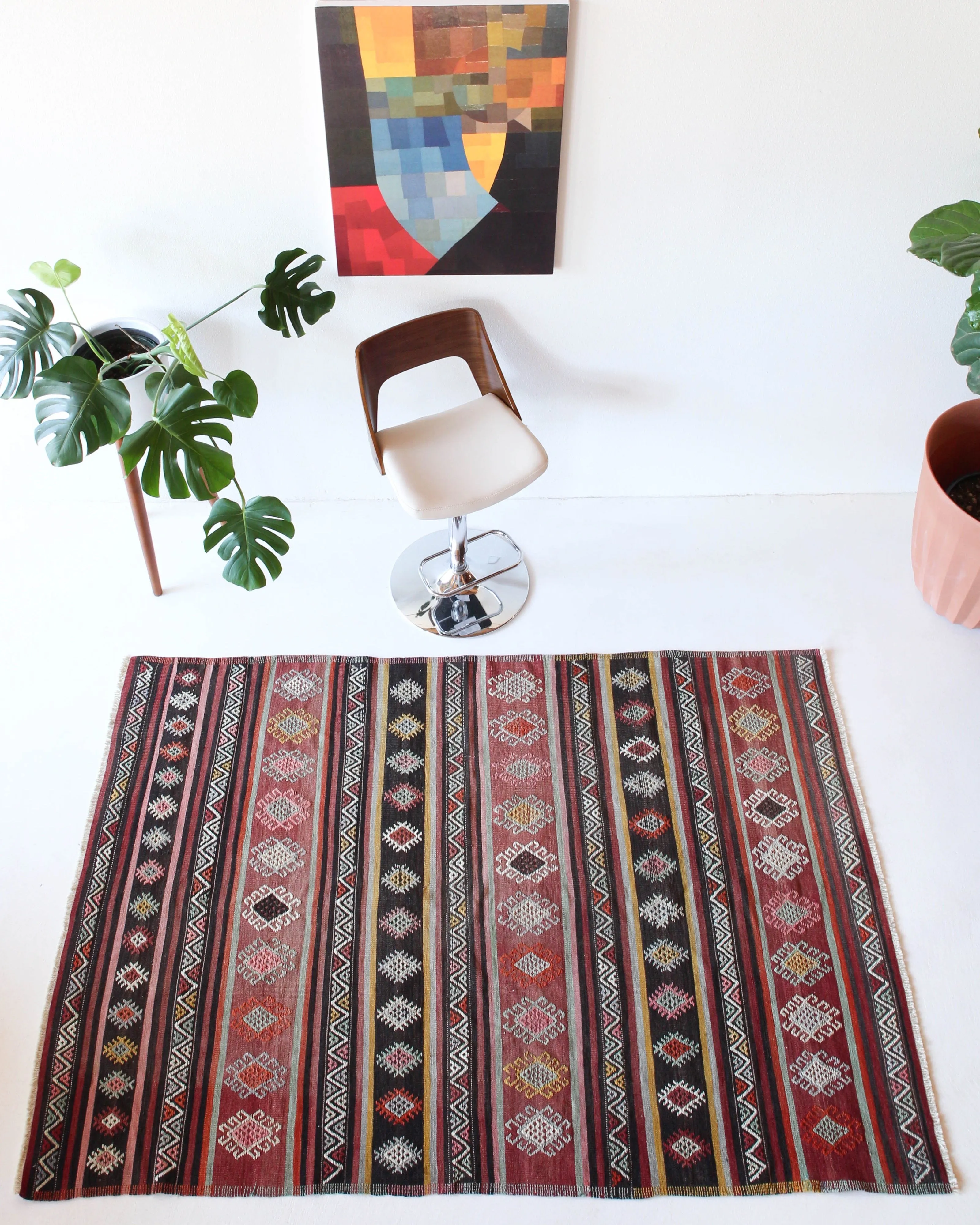 Vintage Anatolian Cicim Kilim Rug 4'11"x7'2"