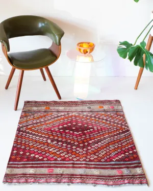 Vintage Mini Turkish Kilim Rug 3'3"x3'3"