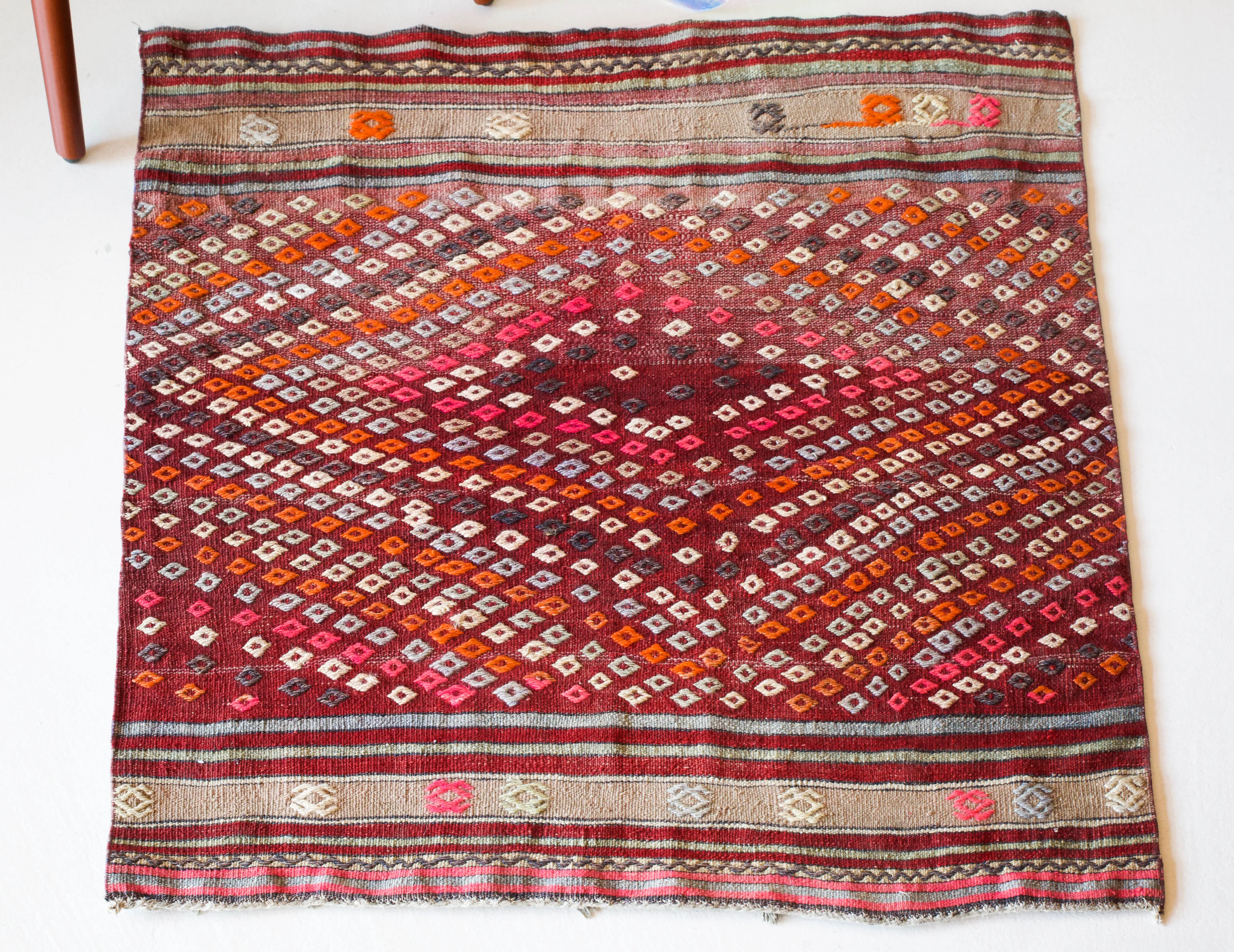 Vintage Mini Turkish Kilim Rug 3'3"x3'3"