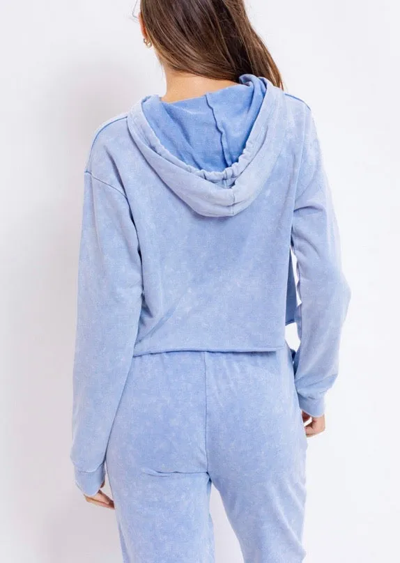 Washed Pull Over Hoodie Raw Hem Sweatshirt