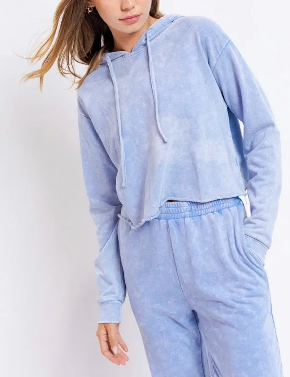 Washed Pull Over Hoodie Raw Hem Sweatshirt