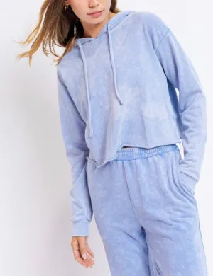 Washed Pull Over Hoodie Raw Hem Sweatshirt