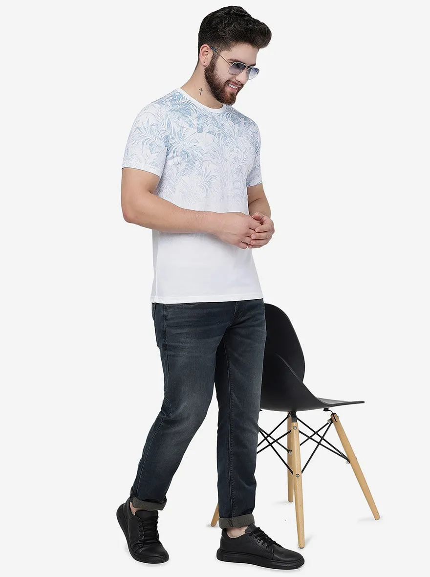 White Printed Slim Fit T-Shirt | Greenfibre