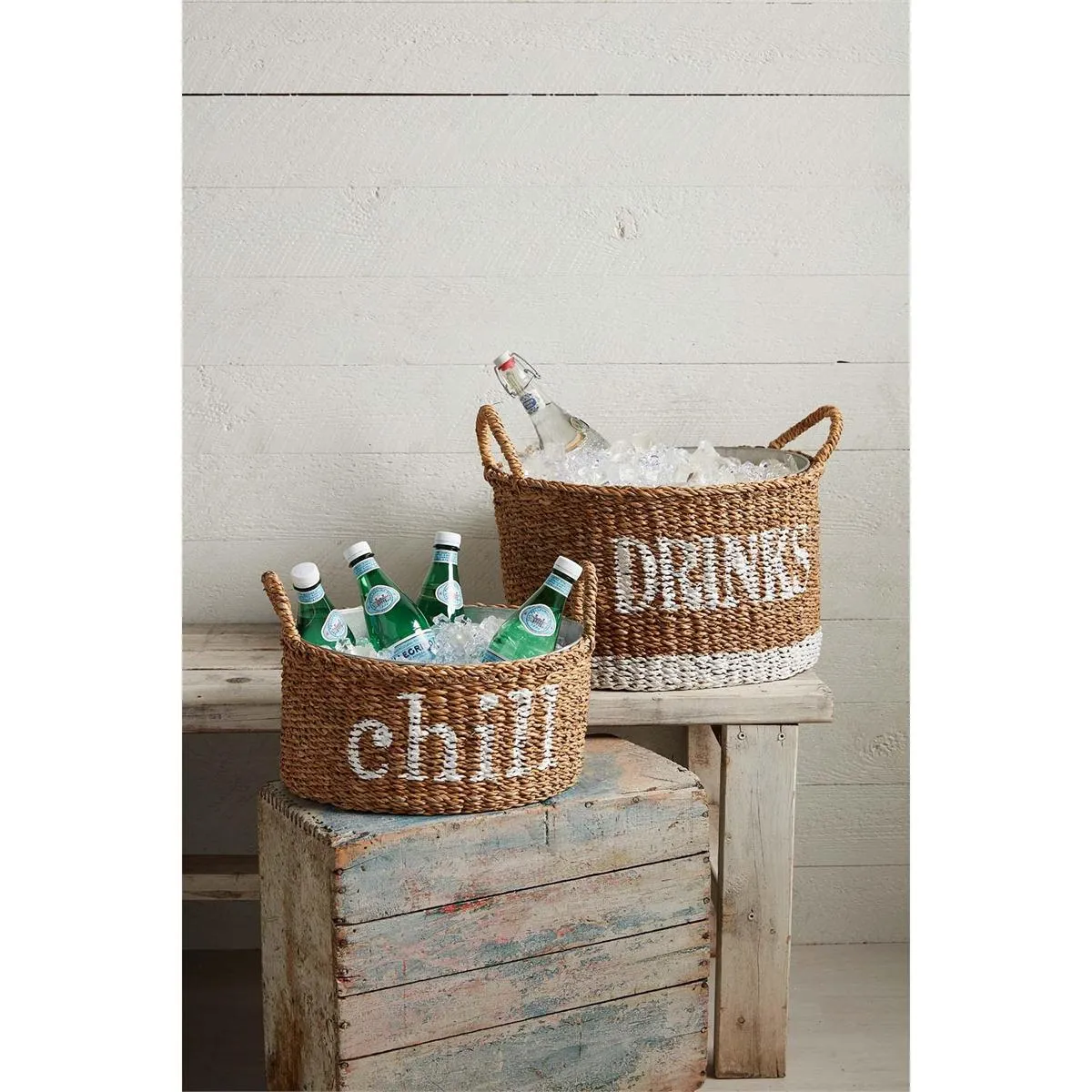 Woven Seagrass Basket with Metal Party Tubs