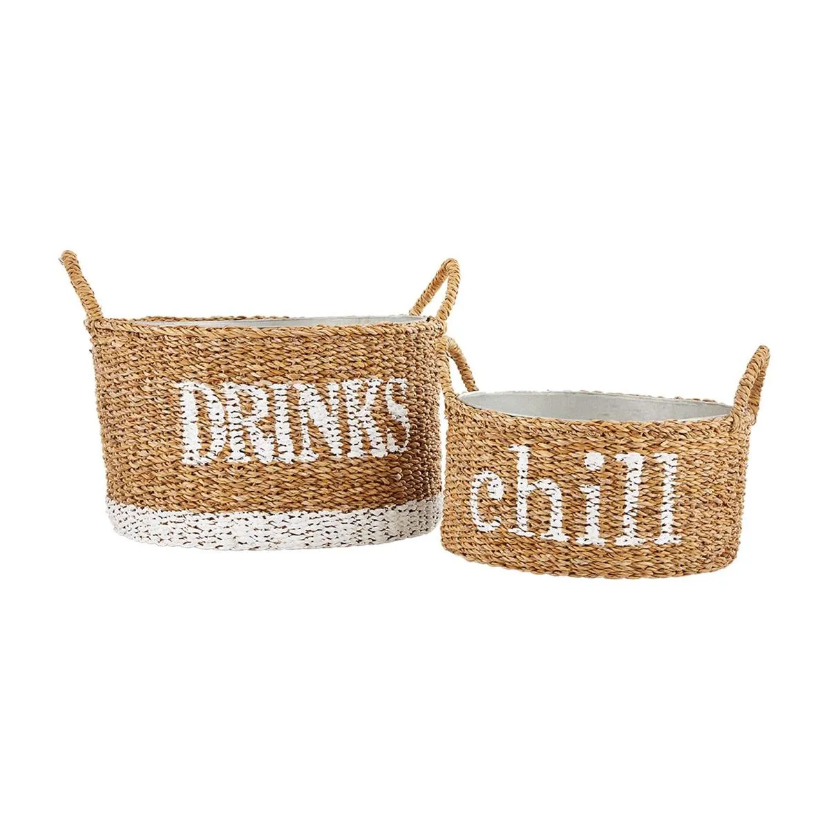 Woven Seagrass Basket with Metal Party Tubs