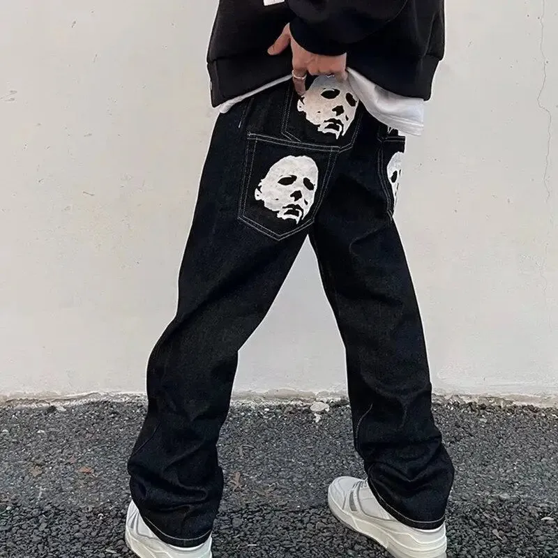Y2K baggy jeans with Michael Myers print